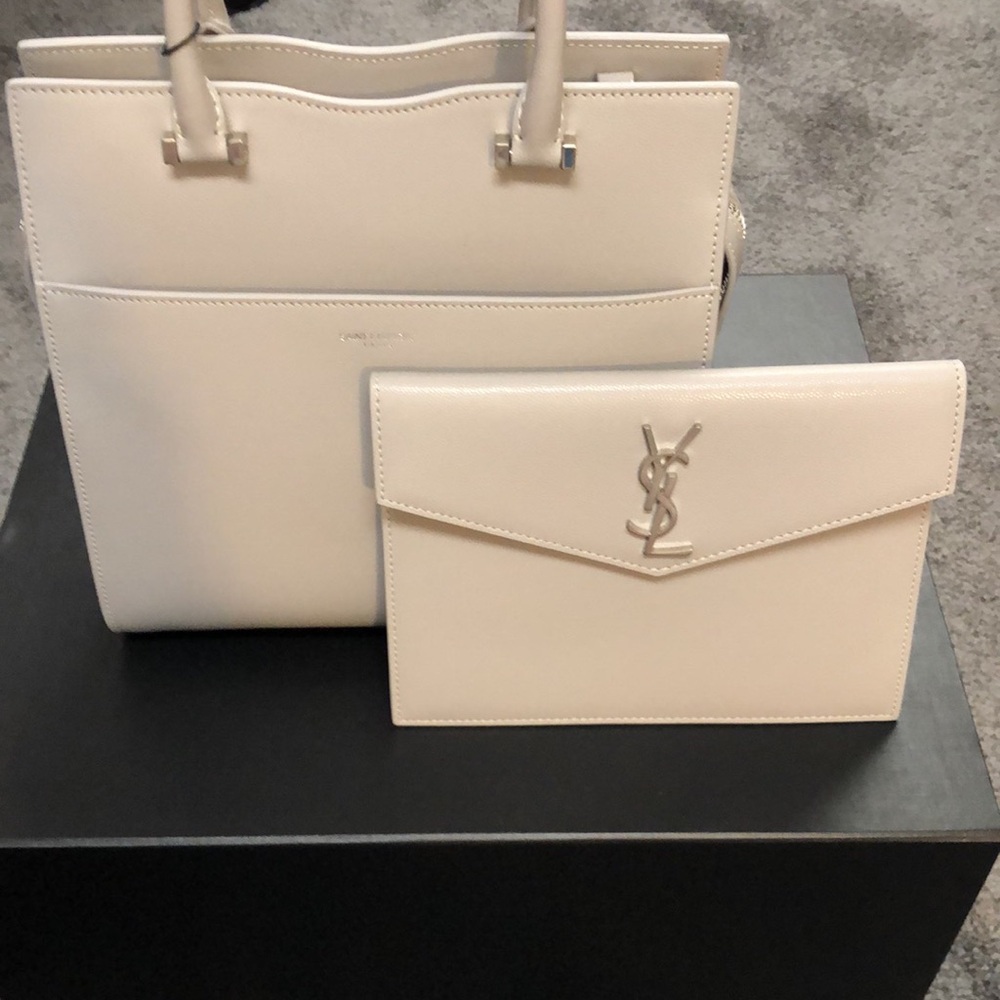 Women’s YSL grey leather tote bag - Picture 7 of 11